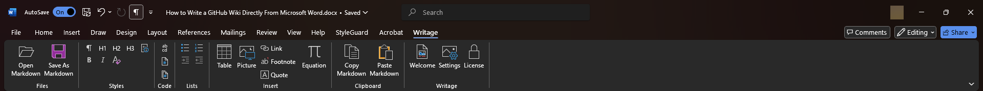 رسم بياني يوضح واجهة Writage في Microsoft Word
