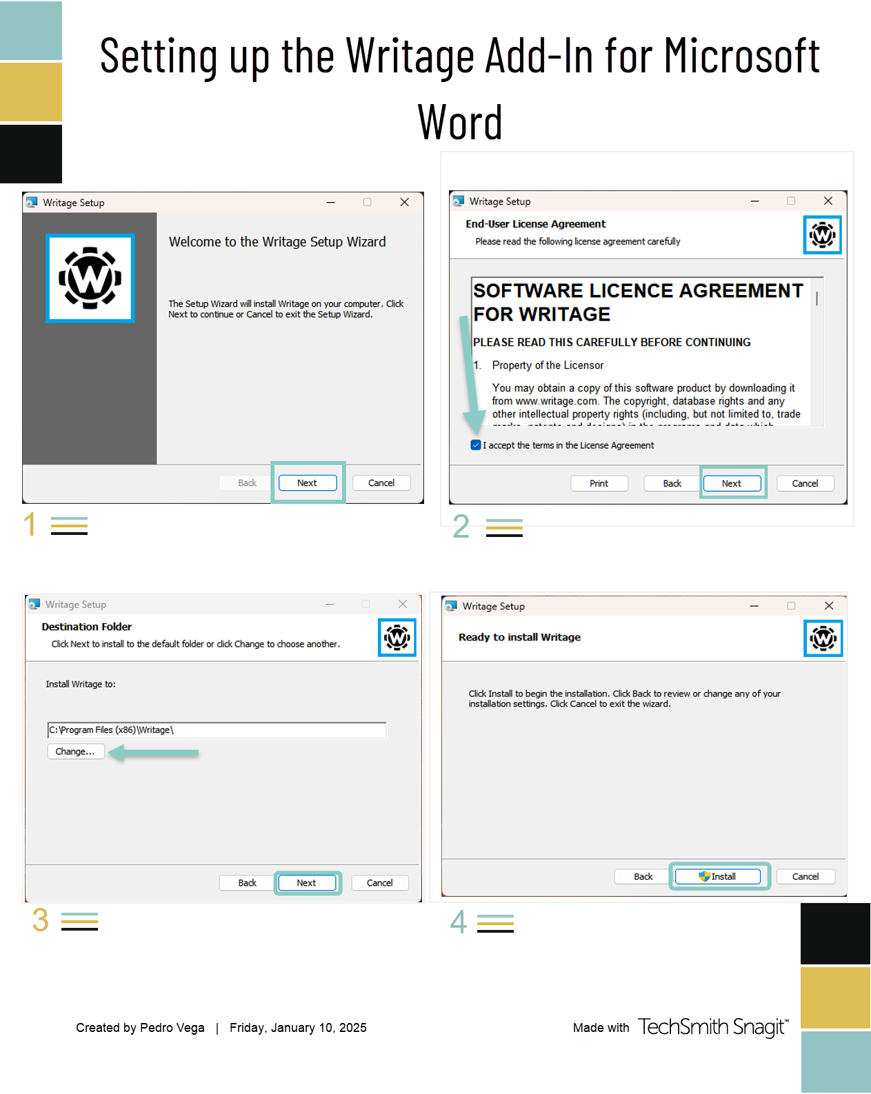 A graphic showing the Writage installation process